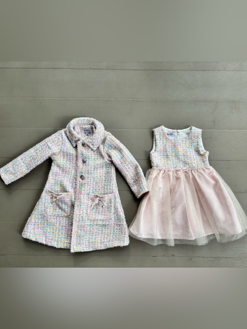Blueberi Boulevard Girls Multicolor Tweed Dress and Jacket - Pastel Mix